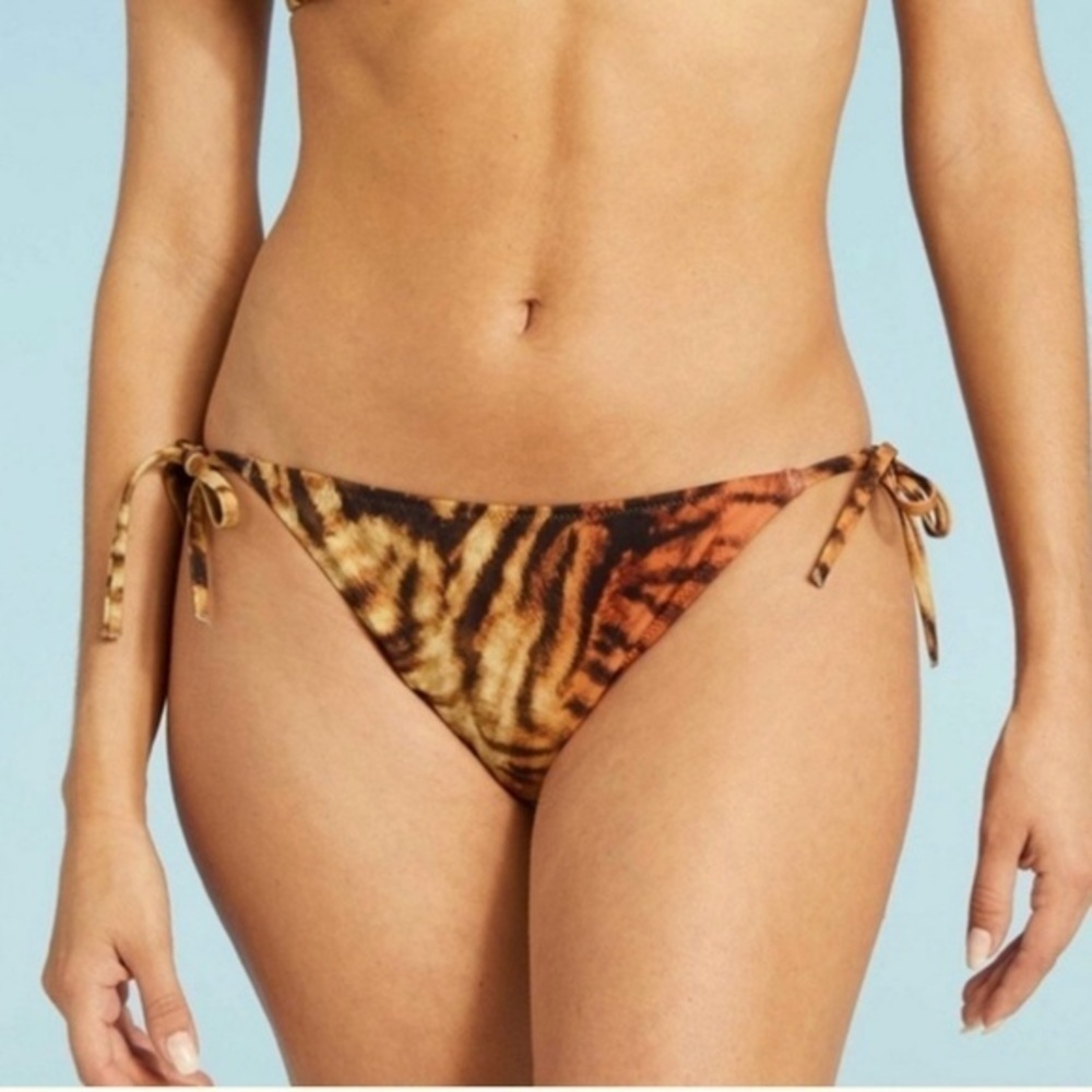 Shade & Shore Cheeky Bikini Bottoms in Animal print Side ties S(4-6) NWT